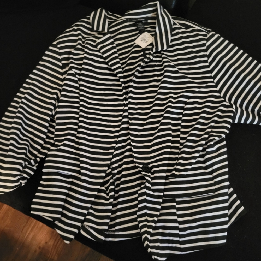 Ashley Stewart Black and White Striped Blazer